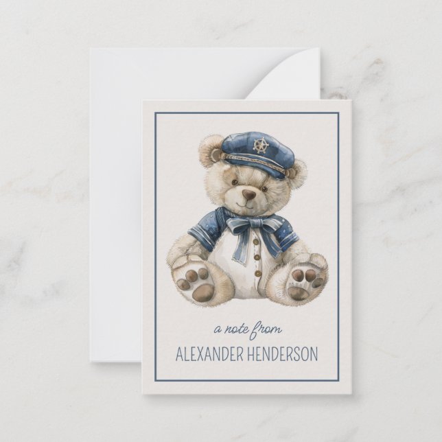 Nautical Blue Baby Bear Personalized Note Card (Front)