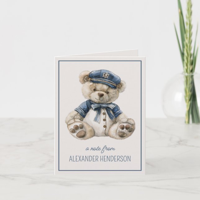 Nautical Blue Baby Bear Personalized Note Card (Front)