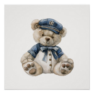 Nautical Blue Baby Bear Poster