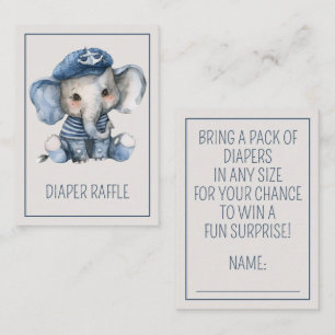 Nautical Blue Baby Elephant Diaper Raffle Enclosure Card