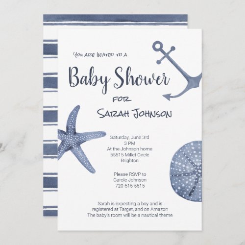 Nautical Blue Baby Shower Invitation