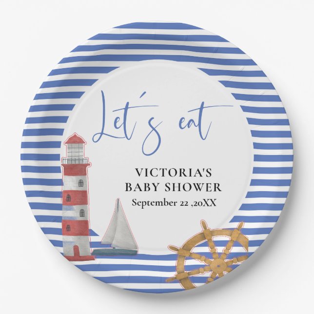 Nautical Blue Baby Shower Paper Plates (Front)