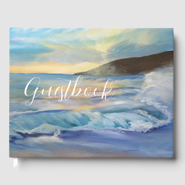 Nautical blue beach sunset  guest book (Front)