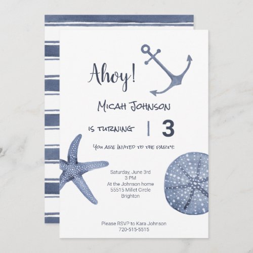 Nautical Blue Birthday Invitation Any Age