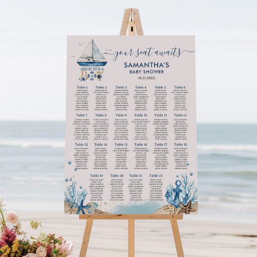 Nautical Blue Boat Ahoy Boy Baby Seating Chart Foam Board