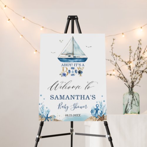 Nautical Blue Boat Ahoy Boy Baby Shower Welcome Foam Board