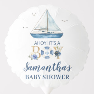 Nautical Blue Boat Ahoy It's a Boy Baby Shower   B Balloon