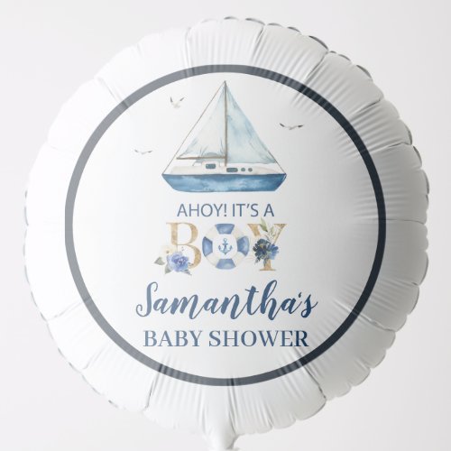 Nautical Blue Boat Ahoy Its a Boy Baby Shower   Balloon