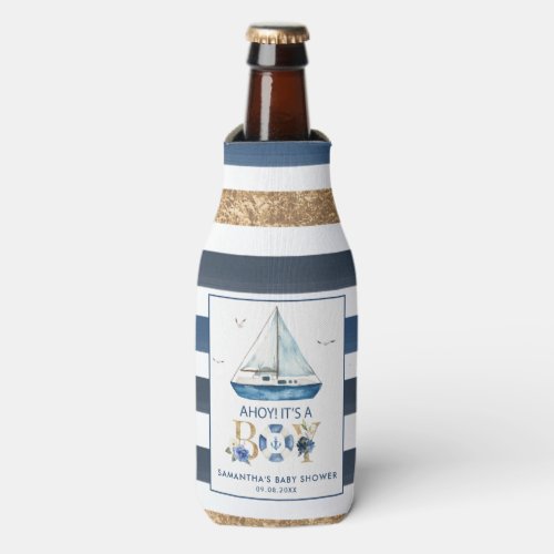 Nautical Blue Boat Ahoy Its a Boy Baby Shower Bottle Cooler