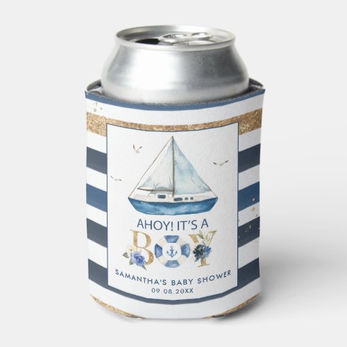 Nautical Blue Boat Ahoy Its a Boy Baby Shower Can Cooler