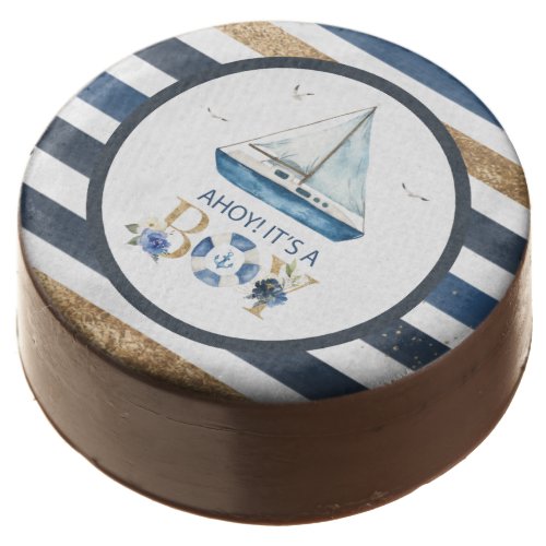 Nautical Blue Boat Ahoy Its a Boy Baby Shower  Chocolate Covered Oreo