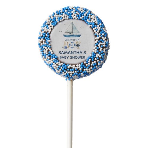 Nautical Blue Boat Ahoy Its a Boy Baby Shower   Chocolate Covered Oreo Pop