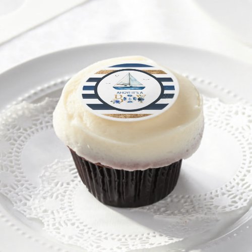 Nautical Blue Boat Ahoy Its a Boy Baby Shower  Edible Frosting Rounds