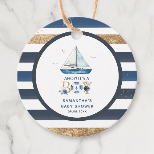 Nautical Blue Boat Ahoy Its a Boy Baby Shower Favor Tags