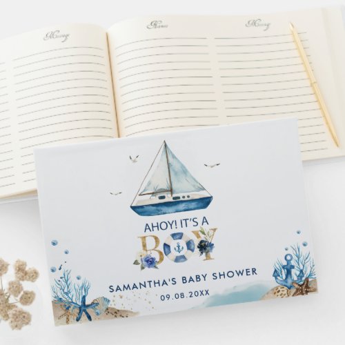 Nautical Blue Boat Ahoy Its a Boy Baby Shower Gue Guest Book