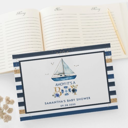 Nautical Blue Boat Ahoy Its a Boy Baby Shower Guest Book