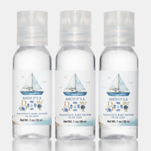 Nautical Blue Boat Ahoy It's a Boy Baby Shower Hand Sanitizer