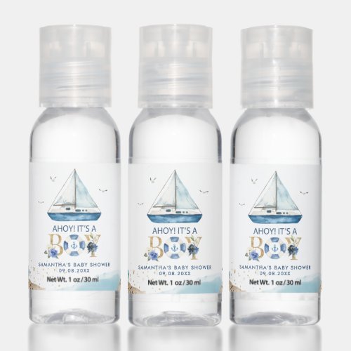 Nautical Blue Boat Ahoy Its a Boy Baby Shower Hand Sanitizer