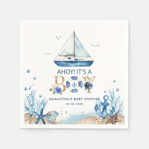 Nautical Blue Boat Ahoy Its a Boy Baby Shower Napkins