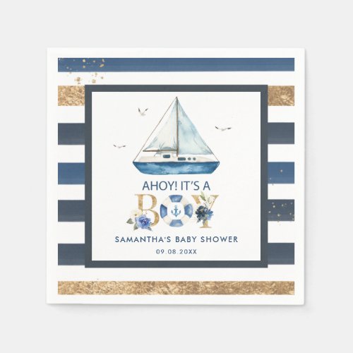 Nautical Blue Boat Ahoy Its a Boy Baby Shower Napkins
