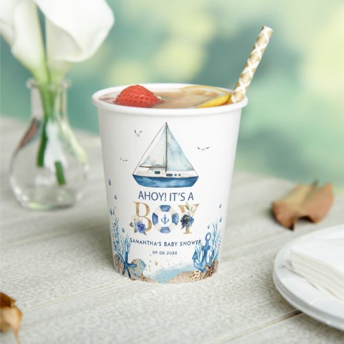 Nautical Blue Boat Ahoy Its a Boy Baby Shower Paper Cups