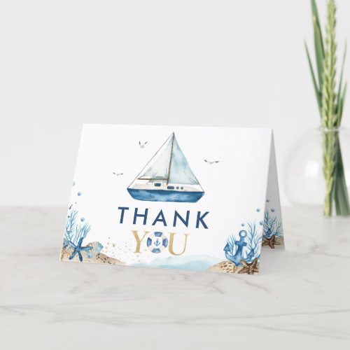 Nautical Blue Boat Ahoy Its a Boy Baby Shower Thank You Card