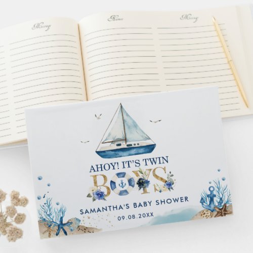 Nautical Blue Boat Ahoy Its Twin Boys Baby Shower Guest Book