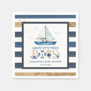 Nautical Blue Boat Ahoy It's Twin Boys Baby Shower Napkins