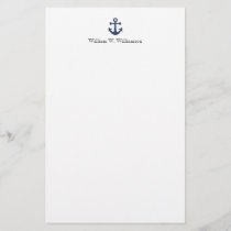 Nautical Blue Boat Anchor Custom Name Stationery