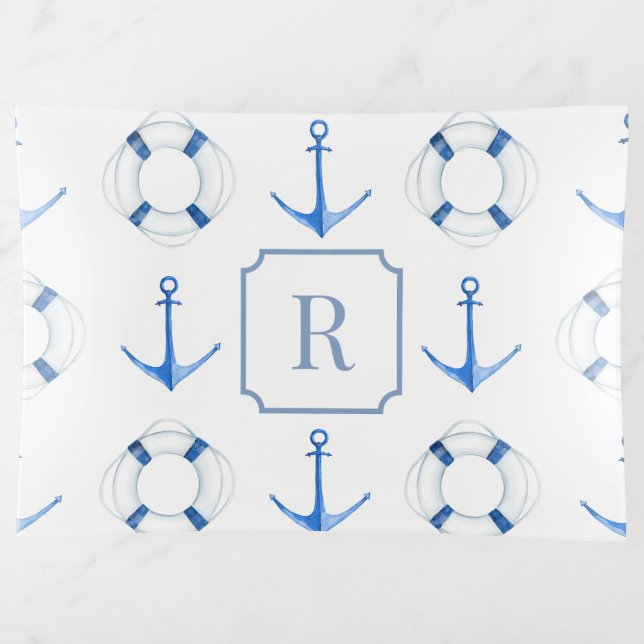 Nautical Blue Boat Anchor Life Ring Trinket Tray (Front)