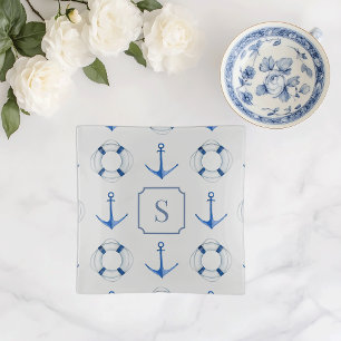 Nautical Blue Boat Anchor Life Ring Trinket Tray