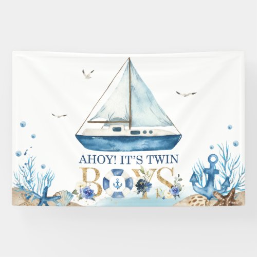 Nautical Blue Boat Baby Shower Ahoy Its Twin Boys Banner