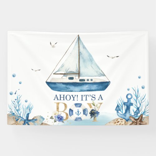 Nautical Blue Boat Boy Baby Shower Ahoy Its a Boy Banner