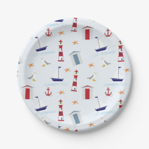 Nautical Blue Boat Lighthouse Red Anchor  Starfish Paper Plates