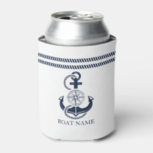 Nautical Blue Boat Name Anchor Can Cooler
