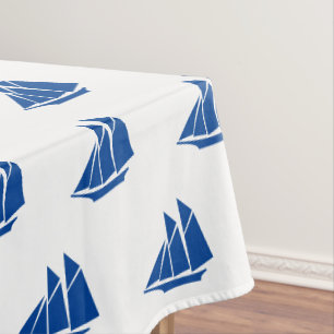 Nautical blue  boats pattern modern summer tablecloth