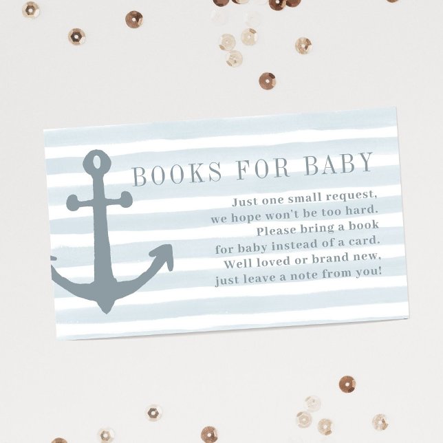 Nautical Blue Boy Baby Shower Books for Baby Enclosure Card (Creator Uploaded)