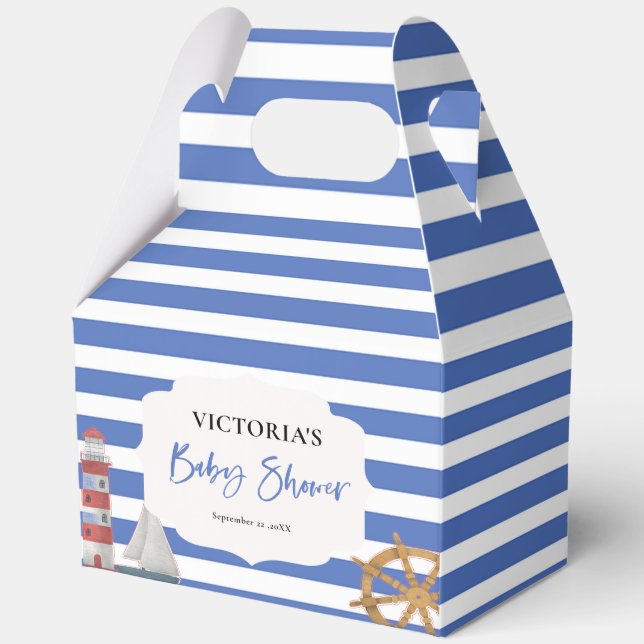Nautical Blue Boy Baby Shower Favor Boxes (Front)