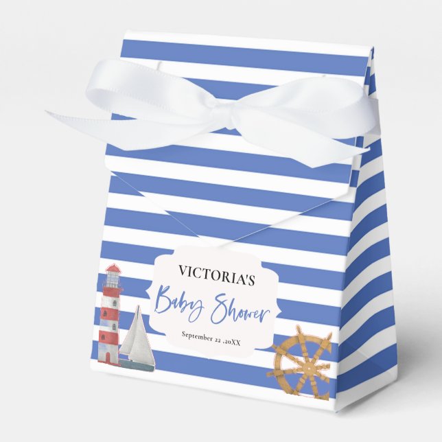 Nautical Blue Boy Baby Shower Favor Boxes (Front Side)