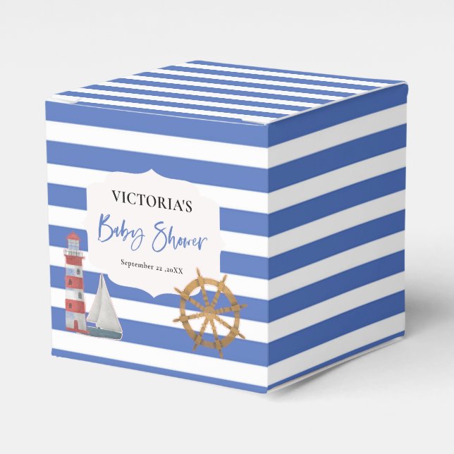 Nautical Blue Boy Baby Shower Favor Boxes (Front Side)