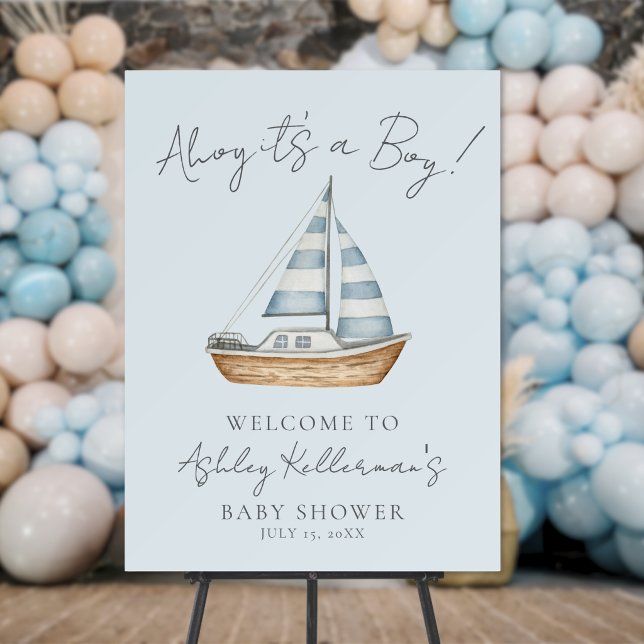 Nautical Blue Boy Baby Shower Welcome Sign (Nautical Blue Boy Baby Shower Welcome Sign)