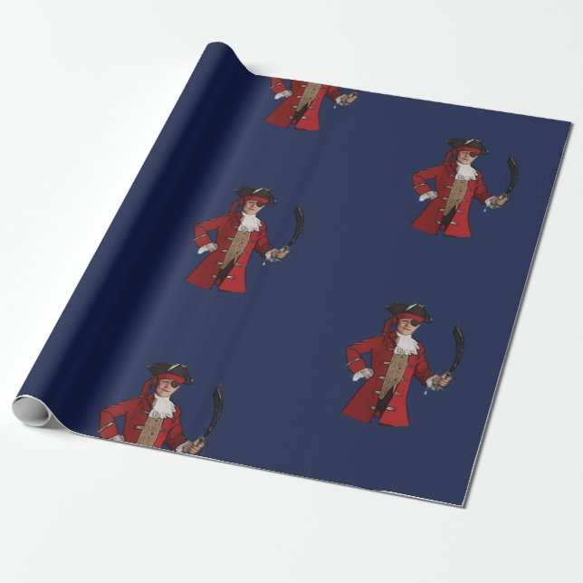 Nautical Blue Boy Pirate  Wrapping Paper (Unrolled)