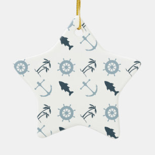 Nautical Blue Ceramic Ornament