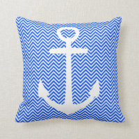 Nautical Blue Chevron Pillow with Anchor