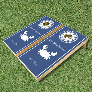Nautical Blue Coastal Crab Custom Cornhole Set
