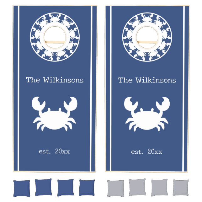 Nautical Blue Coastal Crab Custom Cornhole Set (Set)