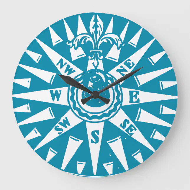 Nautical Blue Compass clock | Zazzle