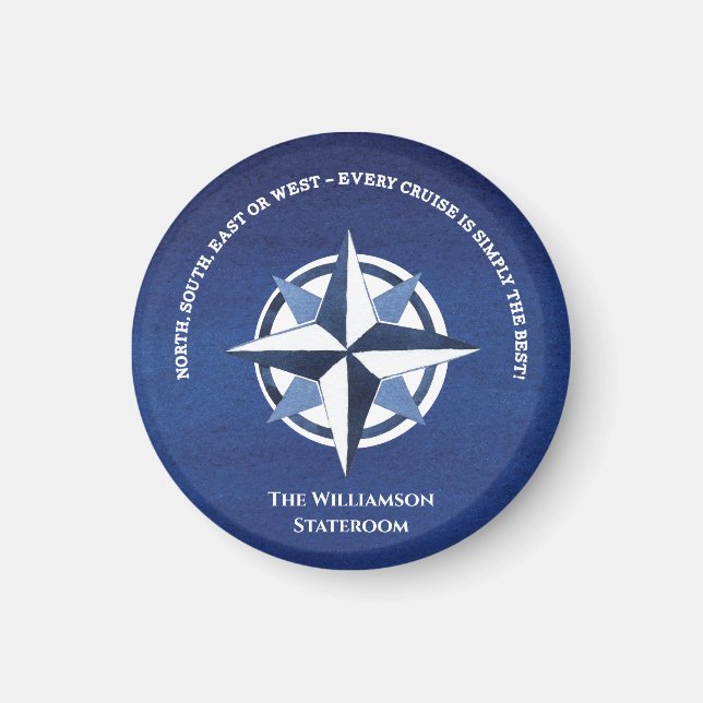 Nautical Blue Compass Door Marker Cruise Magnet (Front)