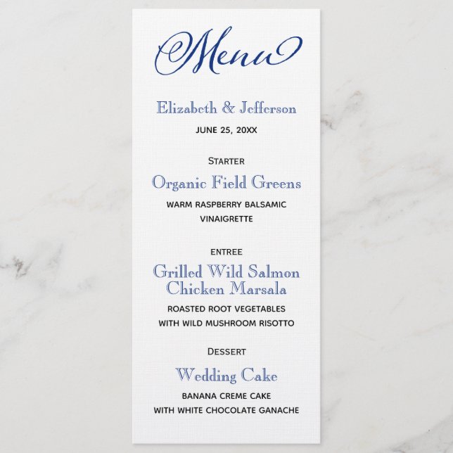 Nautical Blue Compass Wedding Menu Card (Front)