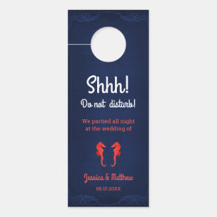 Nautical Blue Coral Seahorses Wedding Welcome Bag Door Hanger
